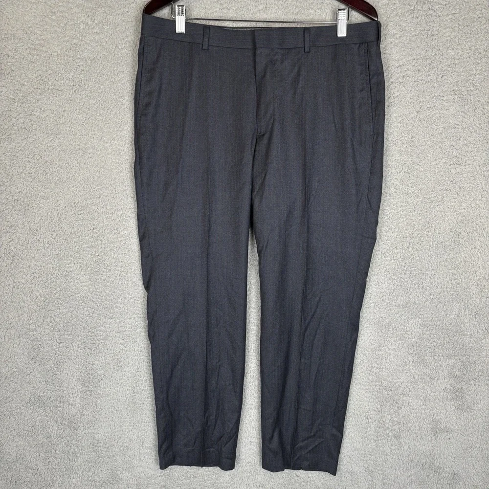 J‎ Hilburn 2 Piece Suit Mens 42R Blazer 36x29 Pant Dark Gray Blue Pinstripe